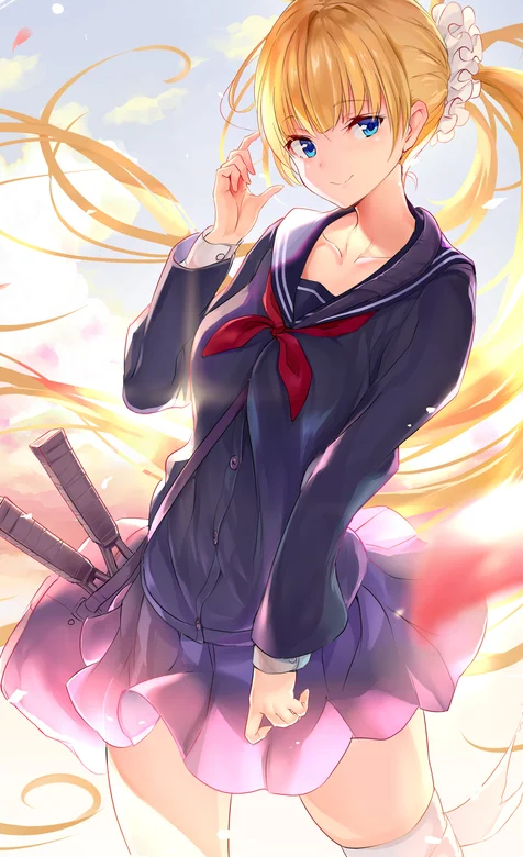 穿校服腰挎羽毛球拍的动漫二次元少女手机壁纸