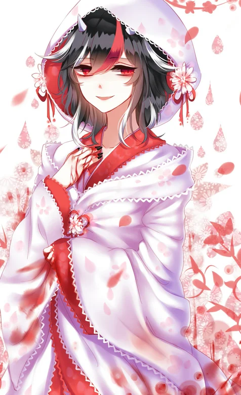 红叶飘散，很美的古风动漫少女插画手机壁纸