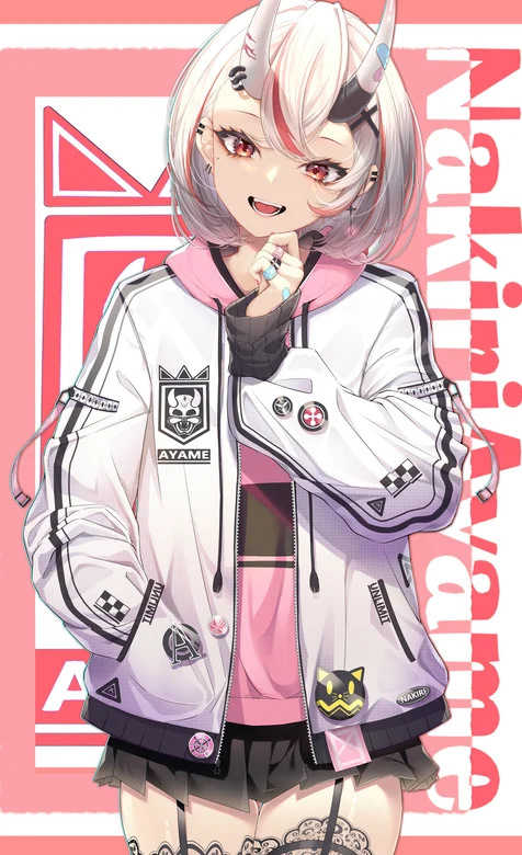 头上有角穿白色黑条纹外套的动漫少女手机壁纸