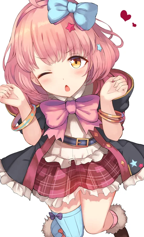 跳起来做可爱标签的二次元动漫少女手机壁纸