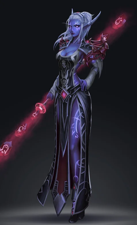 蓝皮肤长耳朵的动漫女战士插画手机壁纸