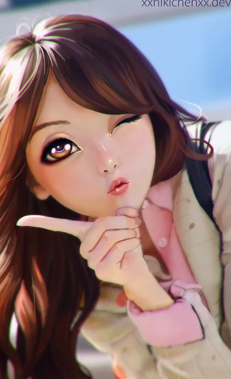 做萌表情的大眼动漫妹子3D画风人像手机壁纸