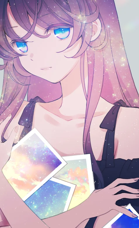 抱着星空相片的动漫少女