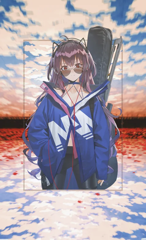 被吉他背包的时尚运动装动漫少女手机壁纸