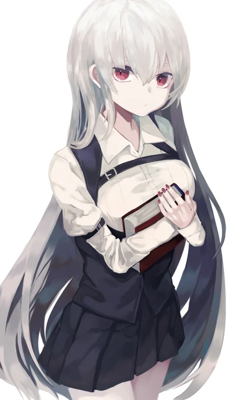 长发到大腿抱着书的动漫少女高清手机壁纸