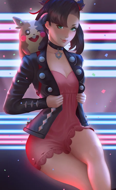 性感粉色打底短裙，背上站在宠物猫的动漫女孩