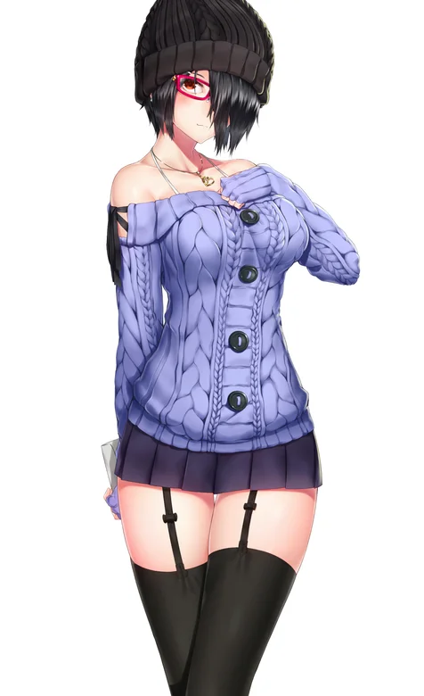 戴羊毛帽子头发遮住眼睛的性感动漫女生