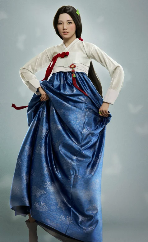 穿传统朝鲜服饰的美女超逼真插画手机壁纸