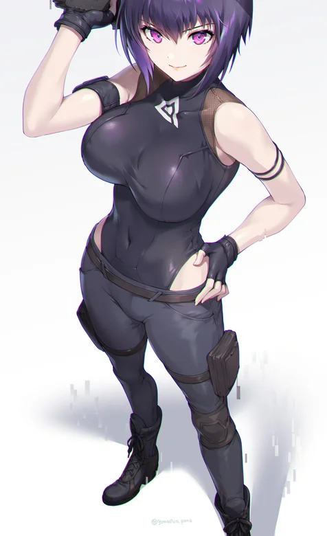 黑色紧身装手拿手枪的飒飒的动漫少女插画手机壁纸