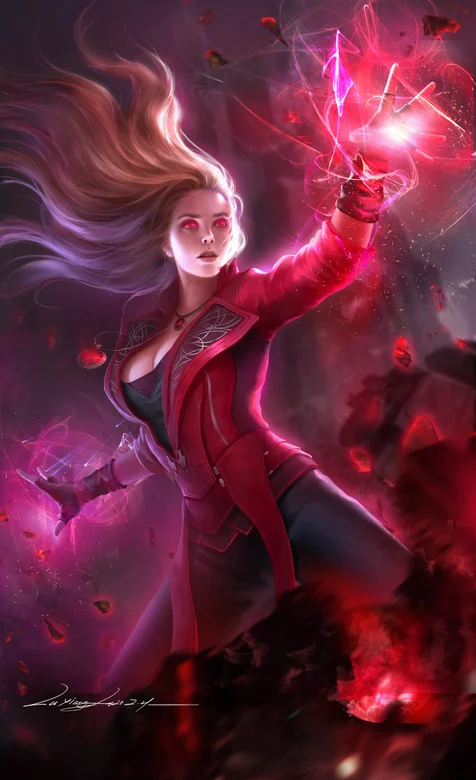 超帅漫威漫画女角色绯红女巫施法的手机壁纸