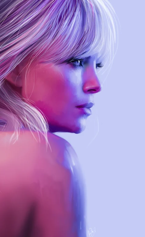 欧美美女帅气侧颜手绘手机壁纸，很逼真