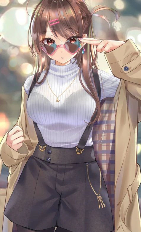 穿大风衣，戴墨镜的动漫女孩手机壁纸