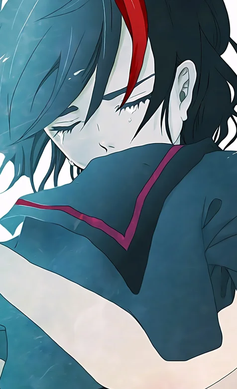 抱着衣服伤心哭泣的动漫少女