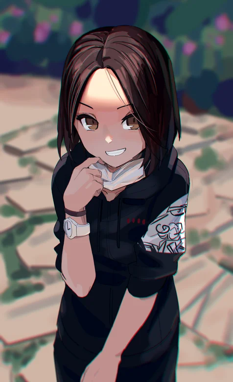 萌版可爱的戴口罩的动漫少女手绘手机壁纸