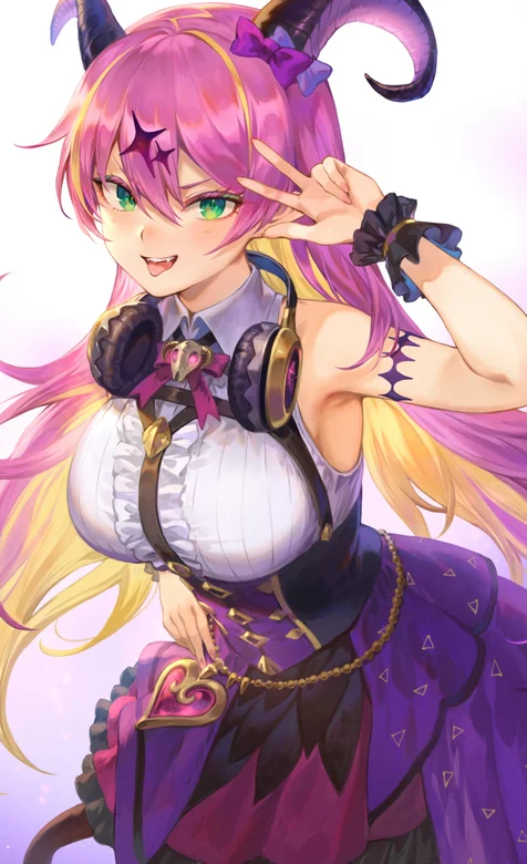 比剪刀手手势的恶魔女仆动漫人物手机壁纸