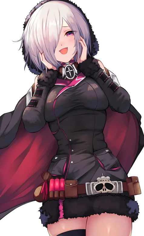 黑色紧身套装，披着黑色披风的动漫少女手机壁纸