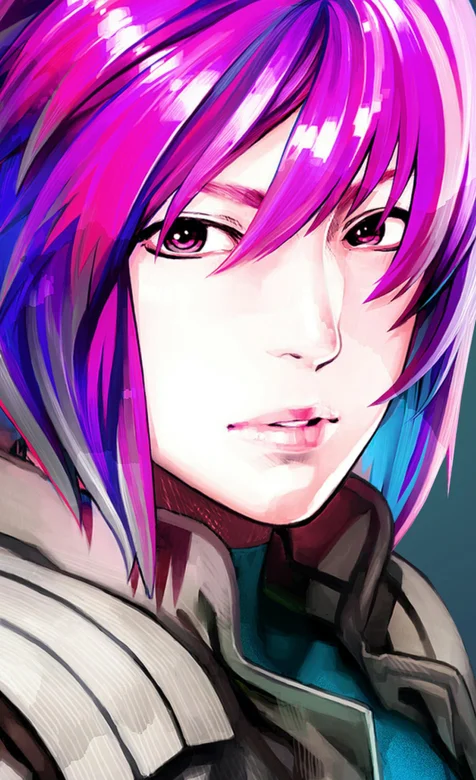 紫色头发，高清的刘海动漫美女人像插画高清手机壁纸