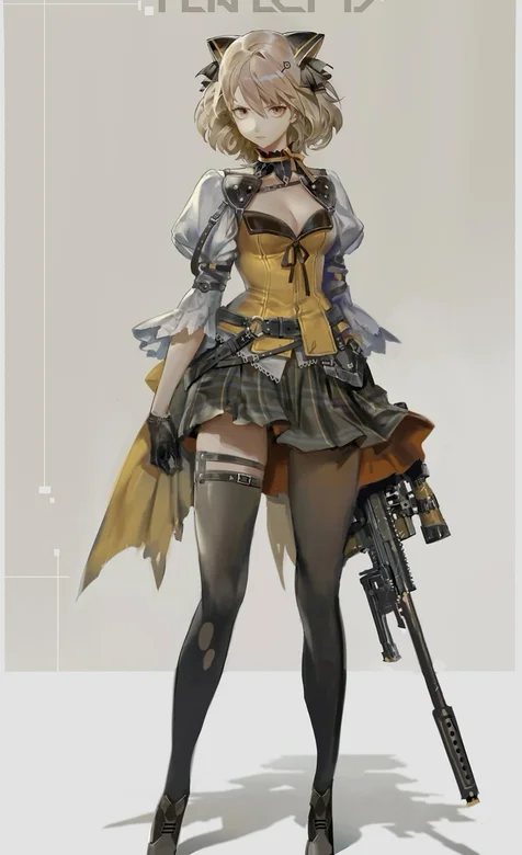 手绘手拿狙击步枪的动漫性感女战士手机壁纸