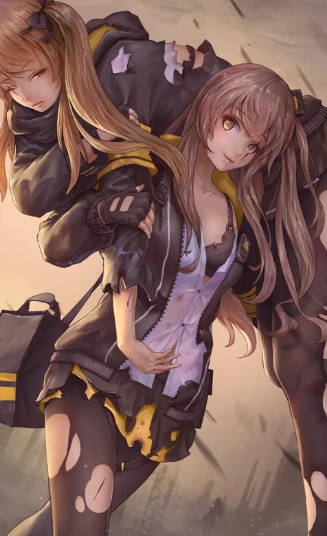 破烂丝袜依然性感的扛着受伤队友的动漫女战士手机壁纸