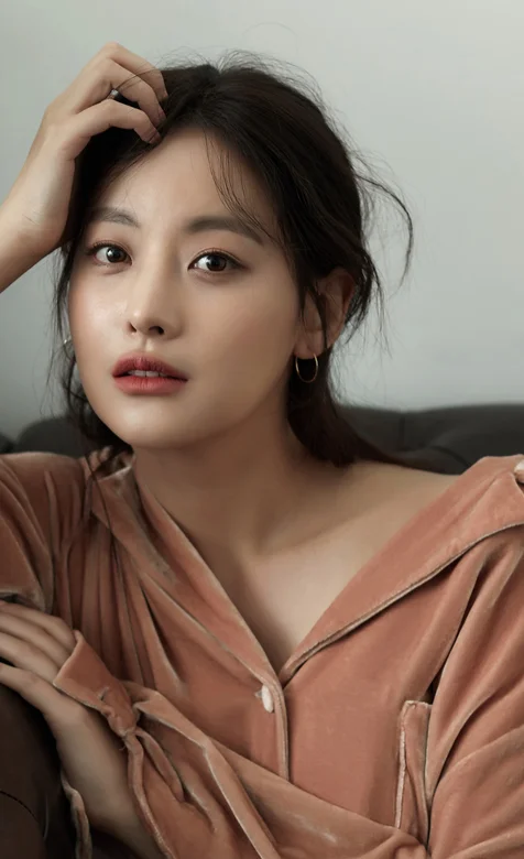 坐在沙发上的长发居家美女手机壁纸，气质很好