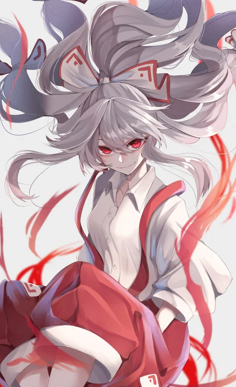 红瞳孔，红衣飘带，英姿飒爽的动漫少女高清手机壁纸