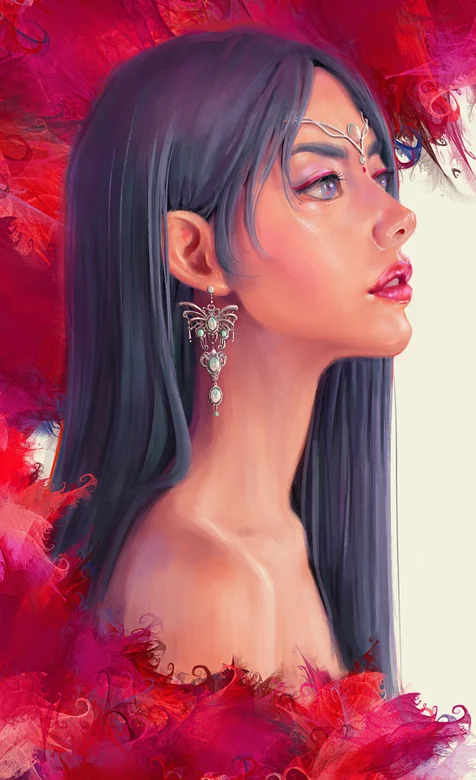 逼真手绘，高清的长发美女人像手机壁纸图片