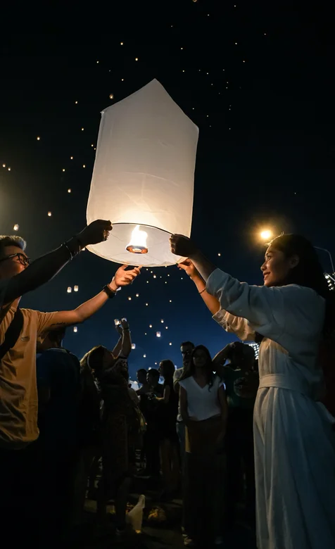 放天灯的情侣唯美爱情手机壁纸