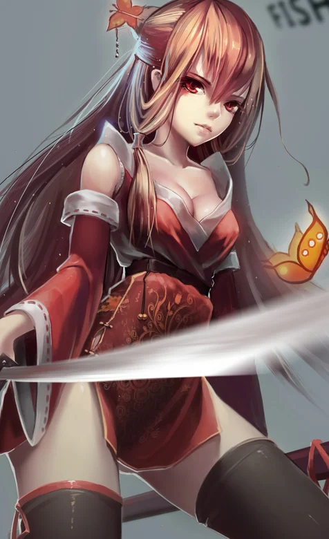 手绘挥刀斩杀的萌萌动漫少女