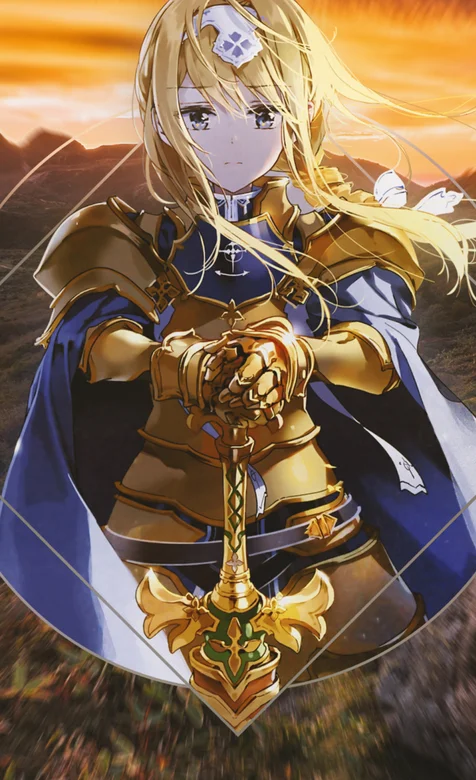 手执大宝剑身披黄金甲的帅气动漫女将军