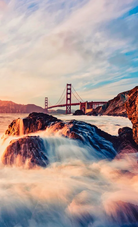 美国著名吊桥的远景摄影手机壁纸