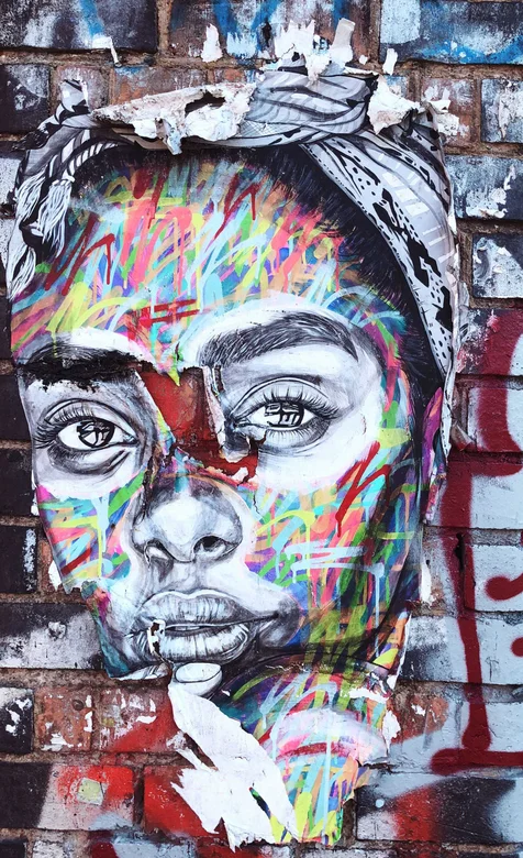 创意的欧美人像涂鸦墙摄影手机壁纸