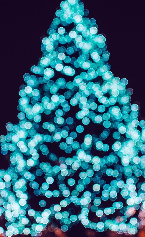 挂满蓝色彩灯的圣诞树高清手机壁纸