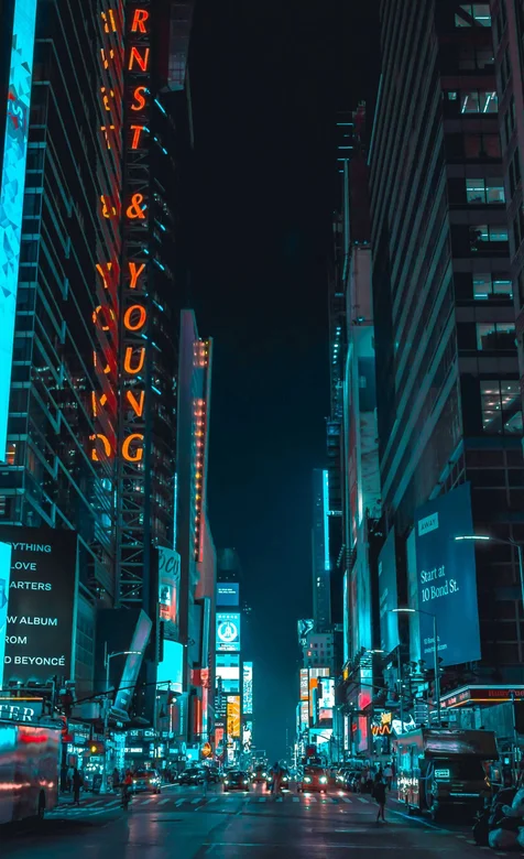 街道夜灯高耸的办公大楼高清手机壁纸