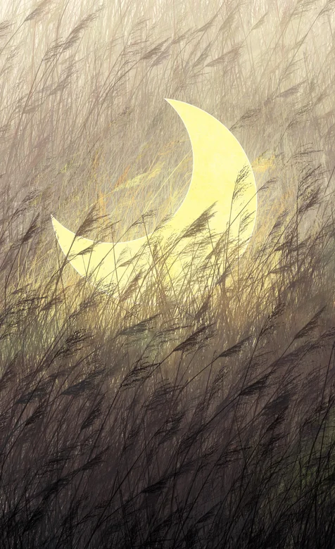 草堆里弯月亮的创意手机壁纸