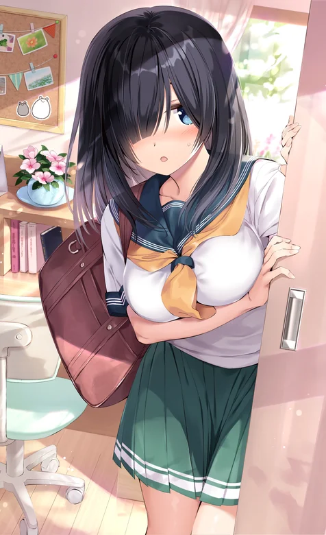 在更衣室换装学生服的动漫学生妹