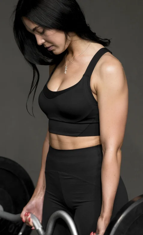 身材黑色紧身运动服正在健身的美女手机壁纸