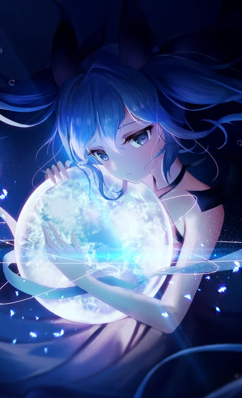 抱着发光水晶球的动漫少女