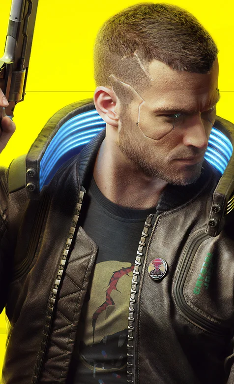 单手执手枪穿皮衣的游戏人物