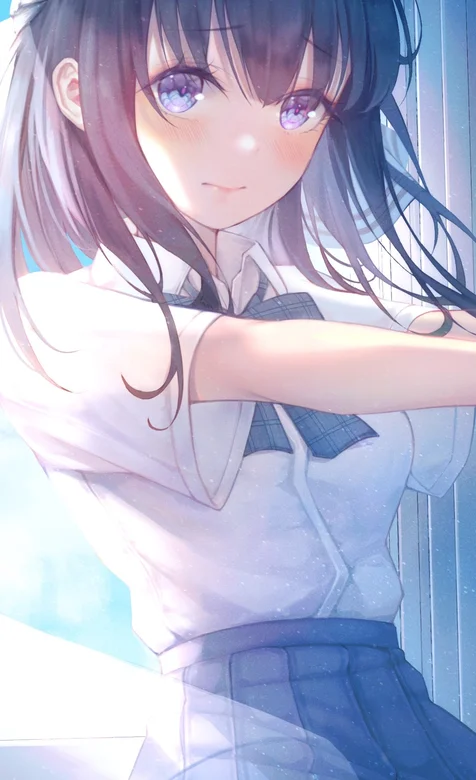 朦朦胧胧阳光照射窗台下的学生妹手机壁纸