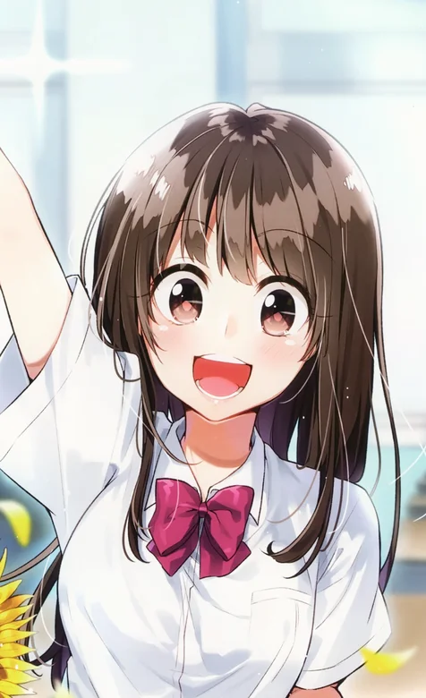 穿校服可爱打招呼的大眼二次元美女