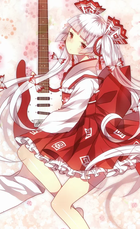 日系可爱风格的动漫美女和他的电吉他