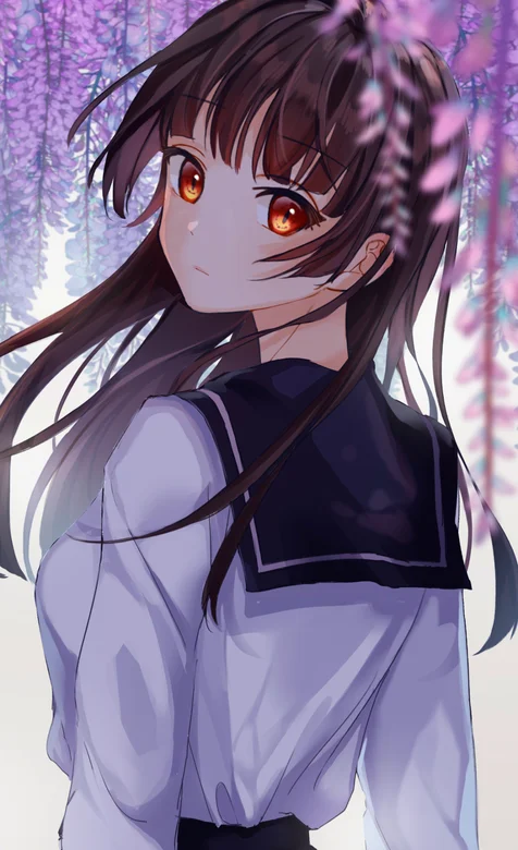 粉红树下的大眼二次元校服美女