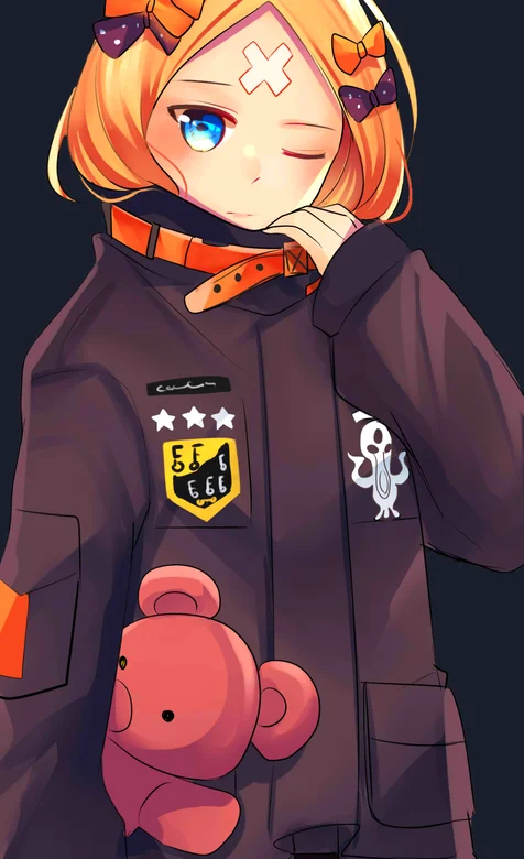 单手抱着熊娃娃的可爱动漫萌妹子手机壁纸