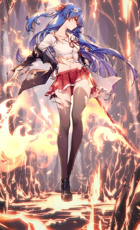 动漫少女，短裙，悬浮女战士手机壁纸