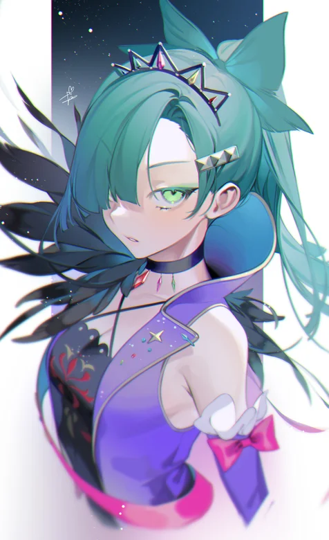 蓝发少女人像近照手机壁纸