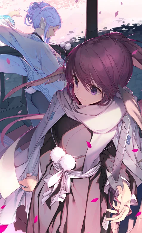 古代日本动漫女武士人物插画手机壁纸