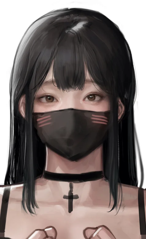 戴口罩的长发动漫美女高清手机壁纸