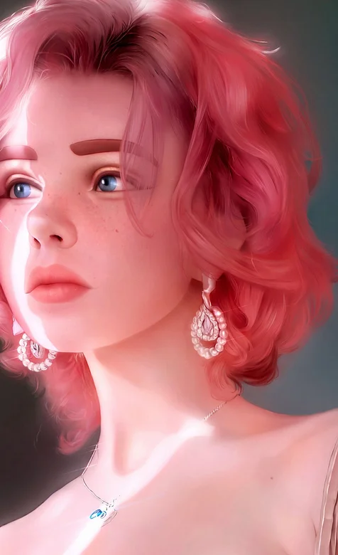 手绘红卷发欧美短发美女手机壁纸下载