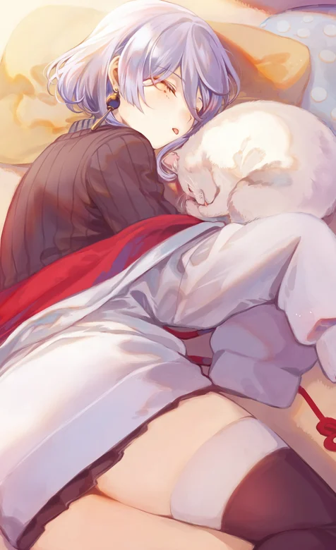 床上睡觉的短发动漫美女高清手机壁纸