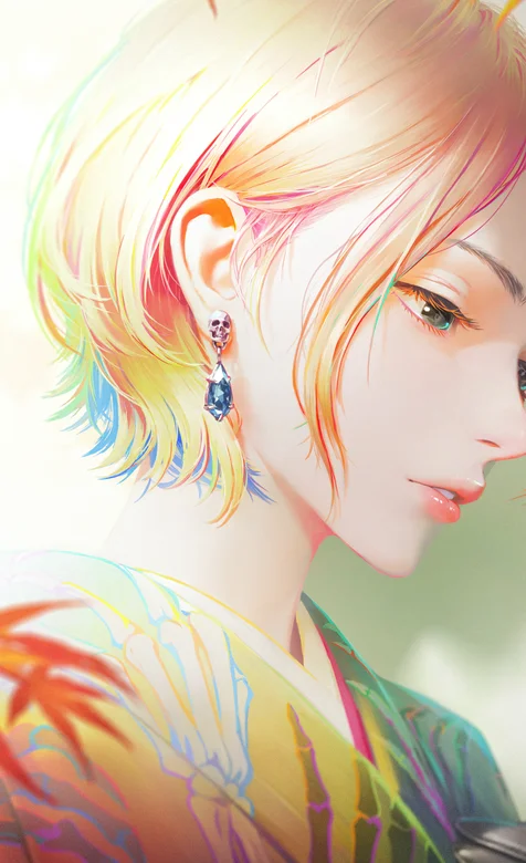 手绘风短发动漫少女侧脸手绘手机壁纸